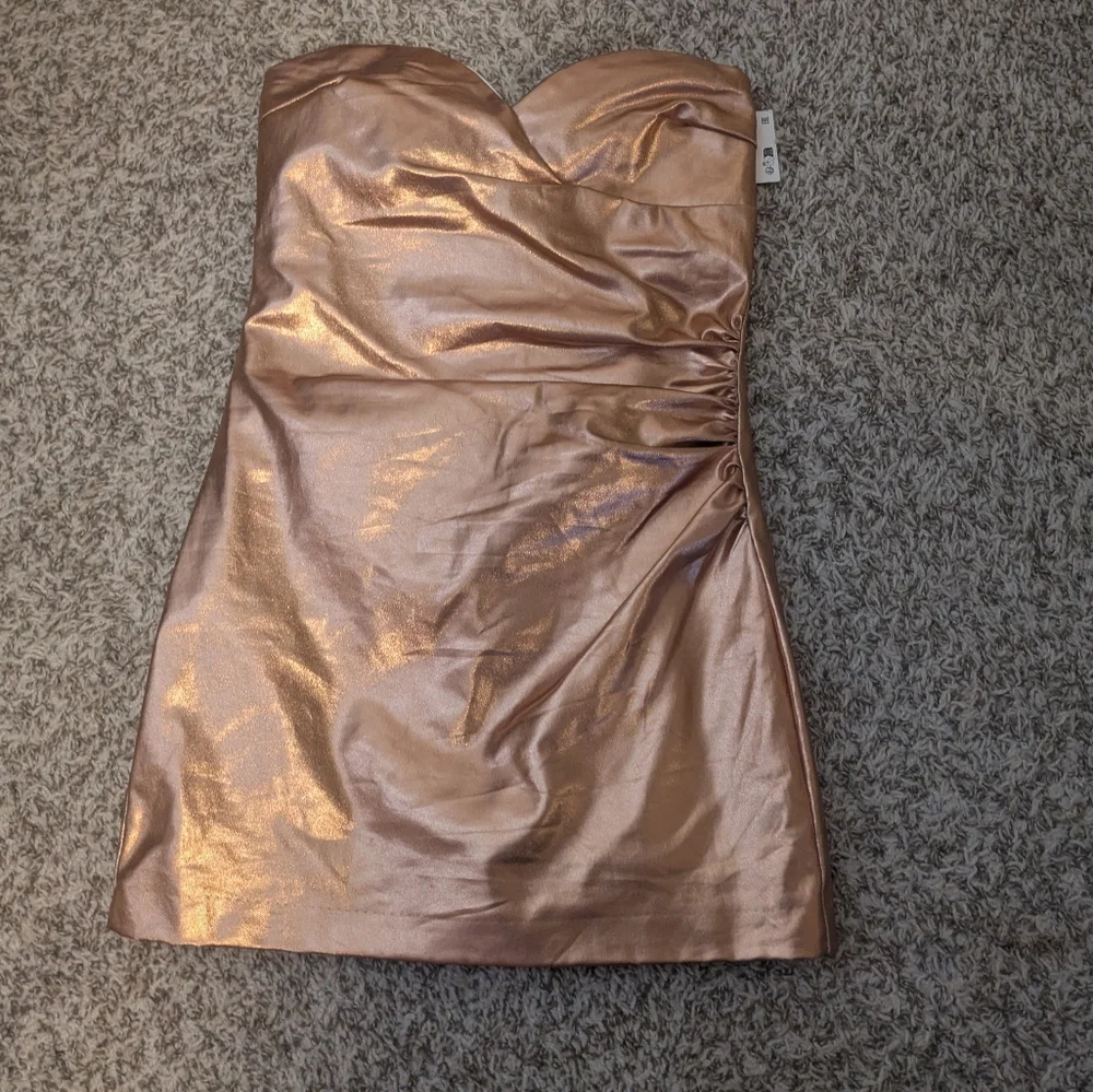 NWT ZARA Viral Tiktok Rose Gold Metallic Strapless Mini Dress - Picture 2 of 8